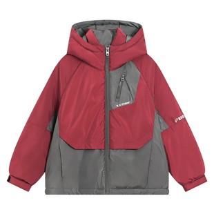 男童冬装新年红色工装冲锋衣棉服2025新款儿童撞色加厚夹棉外套潮