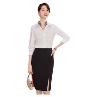诗璐雅公考面试职业衬衫套装女春秋白领工作服气质白衬衣包臀裙套