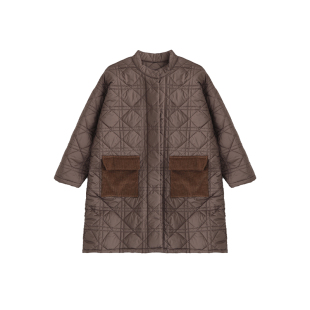 小小大星球童装 方格绗缝棉保暖外套 男女童百搭中长款棉衣棉服