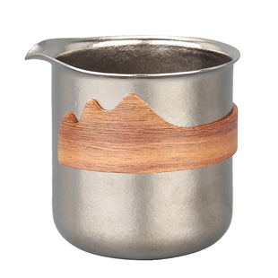 纯钛新款公道杯高颜值双层防烫隔热木柄家用功夫茶具公杯分茶器