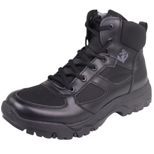 夏冬季加绒舰艇作训鞋超轻透气甲板训练鞋黑侧拉链防滑减震中邦靴