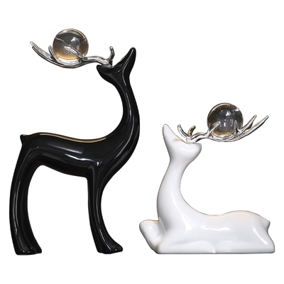 创意陶瓷招财鹿酒柜摆件装饰品