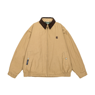 巴恩风薄棉衣男新款2025冬季短款外套灯芯绒翻领工装老钱风夹克Q