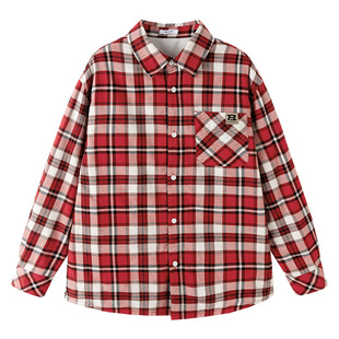 巴拉巴拉balaOne男童衬衫儿童大童新款童装2025秋冬加绒保暖格子