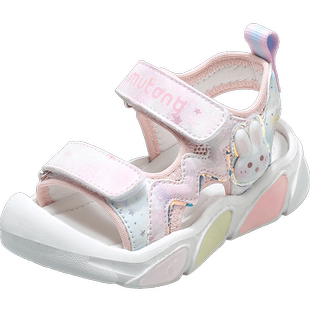 牧童儿童闪灯鞋女童鞋子夏季软底轻便透气童鞋女宝宝甜美公主凉鞋