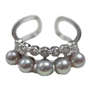 《清波》真多麻色灰色系正圆高亮淡水珍珠纯银戒指开口气质女