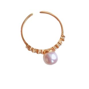 珍珠戒指纯银带钻天然淡水正圆无暇强亮光开口可调节个性精致包邮