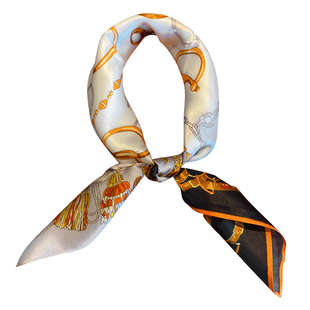 三十而已王漫妮同款真丝丝巾马蹄扣拼色桑蚕丝小方巾黑灰围巾女士