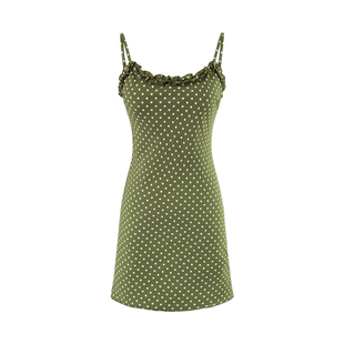 棉洋夏日小清新波点吊带连衣裙 海边沙滩度假少女感花边碎花短裙