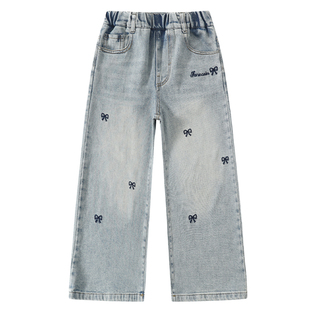 女童牛仔裤春装2026新款小女孩宽松直筒阔腿裤儿童春季休闲长裤子