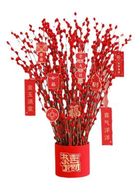 银柳真干花鲜枝水培植物红色年宵花卉福抱抱桶客厅新年摆件2025蛇