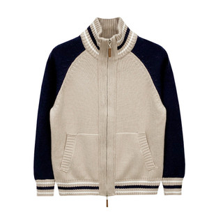 法式轻奢时尚拼色开衫毛衣男款冬季保暖衣休闲半高拉链针织衫外套