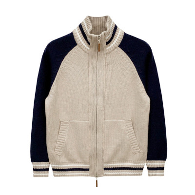 开衫针织衫半高拉链拼色毛衣轻奢