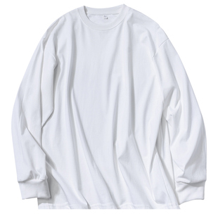 280g重磅圆领纯色长袖t恤女通勤白色打底衫宽松日系百搭上衣服