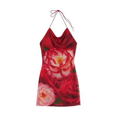 Desigual【Tyler设计师联名】玫瑰印花挂脖修身连衣裙