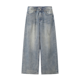 [卢正义韩国明星款]佐丹奴裤子女猫须水洗复古阔腿牛仔裤05415712