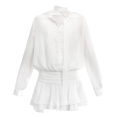 【现货】易碎商店·雪纺初樱 气质微透衬衫连衣裙收腰荷叶边裙子