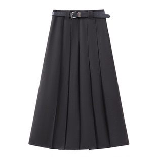 班尼路毛呢半身裙女2026新款春秋季百褶裙宽松大裙摆气质长裙子M