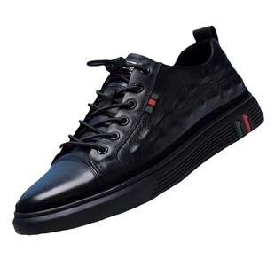 男鞋2025年新款潮鞋网红真皮休闲板鞋男士鳄鱼纹真皮百搭潮流皮鞋