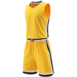 美式篮球服套装定制球队比赛训练服中大学生队服背心球衣S008黄色