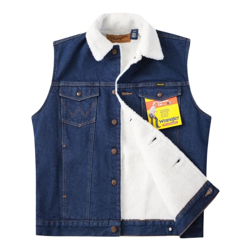 【自营】Wrangler/威格经典西部牛仔风格仿羊羔绒牛仔马甲男上衣