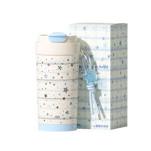 face蓝色星星双饮保温杯水杯女生高颜值上学专用陶瓷便携咖啡杯子