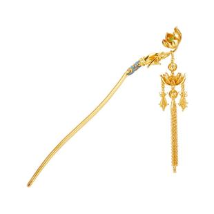 佛手莲花银发簪非遗花丝镂空银鎏金新中式荷花长款流苏一字簪发钗