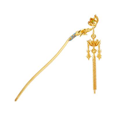 佛手莲花银发簪非遗花丝镂空银鎏金新中式荷花长款流苏一字簪发钗