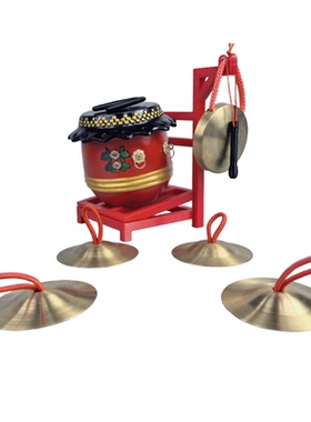 魅力龙狮南狮鼓红色树脂摆件套装