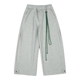 WPP 冬季日系阔腿拼接加绒针织卫裤男cityboy宽松纯色休闲长裤潮