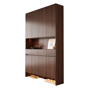 定制全实木胡桃木色进门鞋柜橡木一体靠墙家用入户门厅柜收纳柜