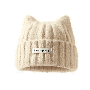 针织帽子女款可爱猫耳朵毛线帽2025新款秋冬保暖冷帽护耳帽显脸小