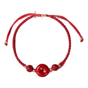 武当山朱砂平安扣红绳手链好运连连莲花珠本命年手串礼物