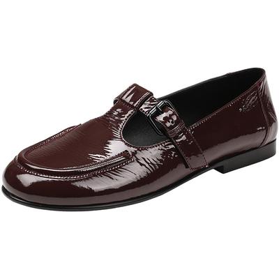 Hongkee/红科平底鞋女T字带小皮鞋牛漆皮通勤单鞋玛丽珍H075S103