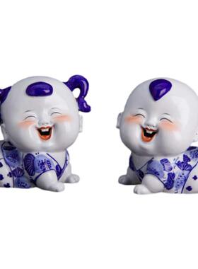 景德镇手绘青花瓷中国风娃娃摆件