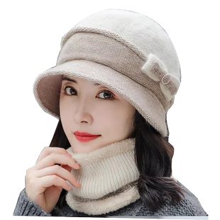毛线帽子妈妈女秋冬韩版潮冬天网红款百搭中老年保暖防风时尚冬季