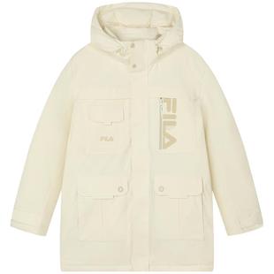 FILA 斐乐男士中长款羽绒服2023冬季休闲保暖男子时尚潮连帽外套