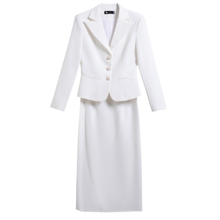白色西装外套女两件套秋季职业装气质正装西服套装裙美容院工作服