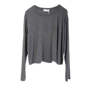 短款莫代尔t恤女长袖 宽松韩版圆领打底衫黑色白色灰色上衣体桖女