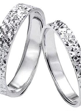 老凤祥足银碎冰冰戒指爆闪时尚情侣对戒可调节指环生日礼物送女友