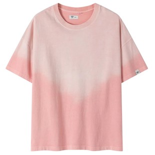 Rabbit House2024夏季新品渐变水洗粉色T恤重磅短袖男女同款潮牌