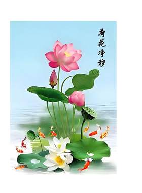 厨房厕所卫生间贴画装饰专用新中式九鱼图自粘荷花竖款莲花鲤鱼图