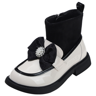 百丽童鞋女童冬季加绒保暖时装靴时尚百搭公主短靴软底防滑马丁靴