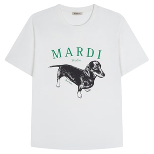 MARDI官方正品腊肠狗字母时尚短袖显瘦圆领纯棉t恤上衣女2026夏