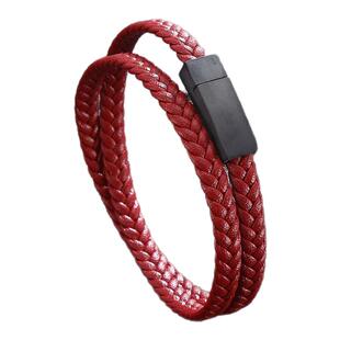 蛇年新款红色皮绳手链男款帅气双层编织红绳粗手饰潮新年男士礼物