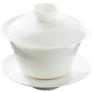 一品仟堂德化白瓷三才盖碗茶杯单个大号泡茶器羊脂玉茶碗功夫茶具