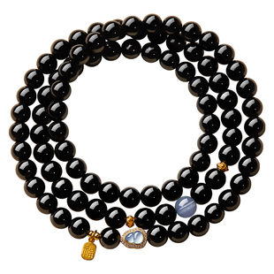 贺福缘黑曜石官方旗舰店手串108颗佛珠本命年护身符手链男女正品