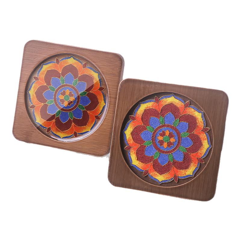 免掐丝珐琅杯垫diy手工材料景泰蓝非遗传统胡桃色敦煌纹样工艺品