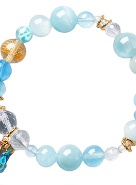 海蓝宝手串蓝水晶手链女款