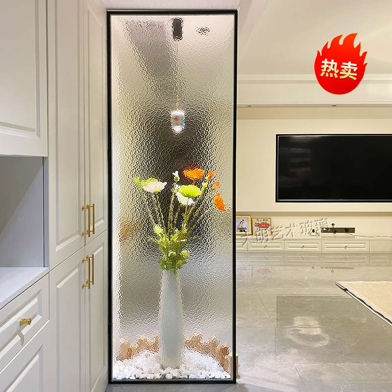 油画超白水波纹钢化艺术玻璃隔断屏风客厅入户玄关卧室卫生间半墙